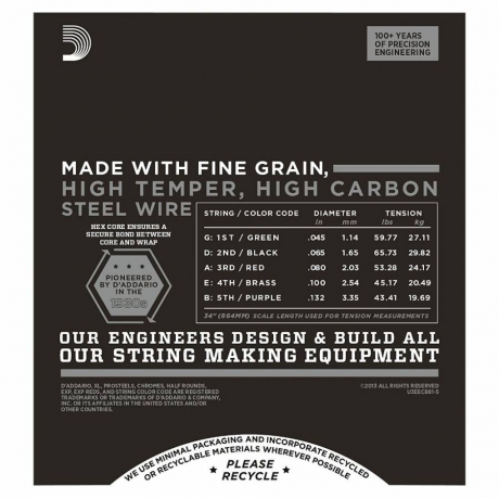 D'Addario ECB81-5 Chromes 5 Telli Bas Gitar Teli (45-132)<br>Fotoğraf: 2/3