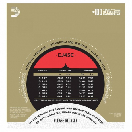 D'Addario EJ45C Pro-Arte Composite Normal Tension Klasik Gitar Teli<br>Fotoğraf: 2/3