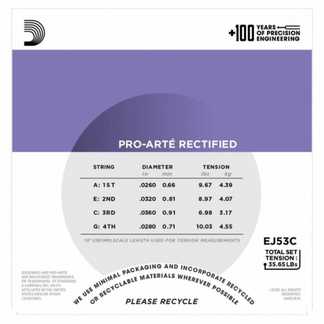 D'Addario EJ53C Pro-Arte Concert Ukulele Teli<br>Fotoğraf: 2/3