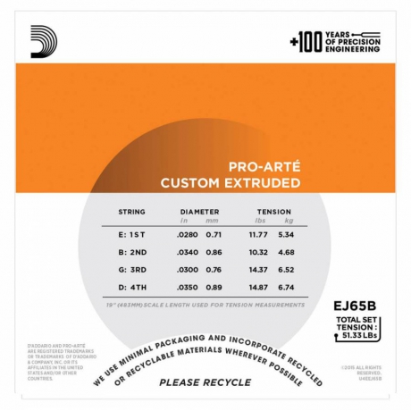 D'Addario EJ65B Pro-Arte Baritone Ukulele Teli<br>Fotoğraf: 2/3