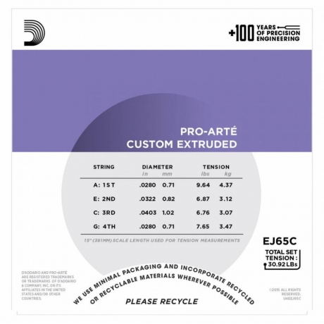 D'Addario EJ65C Pro-Arte Concert Ukulele Teli<br>Fotoğraf: 2/3