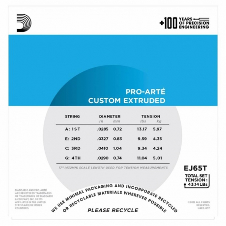 D'Addario EJ65T Pro-Arte Tenor Ukulele Teli<br>Fotoğraf: 2/3