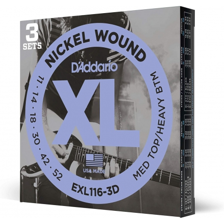 D'Addario EXL116-3D Nickel Wound 3'lü Paket Elektro Gitar Teli (11-52)<br>Fotoğraf: 1/2