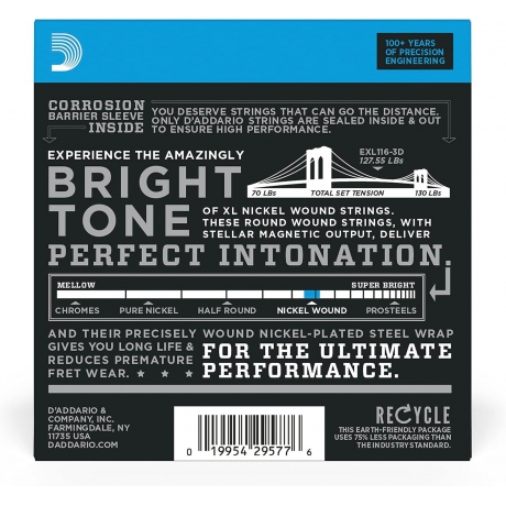 D'Addario EXL116-3D Nickel Wound 3'lü Paket Elektro Gitar Teli (11-52)<br>Fotoğraf: 2/2