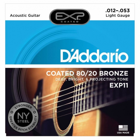 D'Addario EXP11 Light Coated 80/20 Akustik Gitar Teli (12-53)<br>Fotoğraf: 1/3