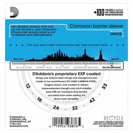 D'Addario EXP11 Light Coated 80/20 Akustik Gitar Teli (12-53)<br>Fotoğraf: 3/3