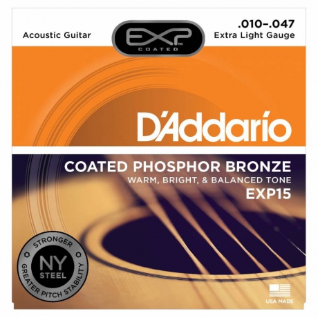 D'Addario EXP15 Coated Phosphor Bronze Akustik Gitar Teli (10-47)<br>Fotoğraf: 1/3