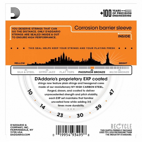 D'Addario EXP15 Coated Phosphor Bronze Akustik Gitar Teli (10-47)<br>Fotoğraf: 3/3
