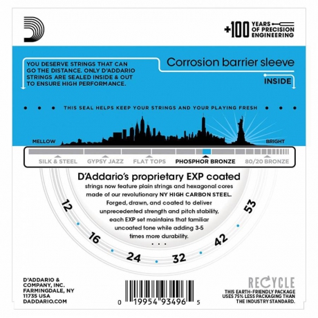 D'Addario EXP16 Coated Phosphor Bronze Akustik Gitar Teli (12-53)<br>Fotoğraf: 3/3