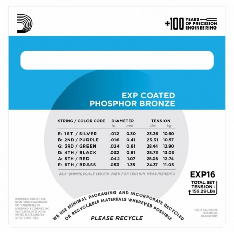 D'Addario EXP16 Coated Phosphor Bronze Akustik Gitar Teli (12-53)<br>Fotoğraf: 2/3