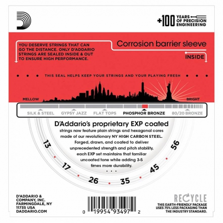 D'Addario EXP17 Coated Phosphor Bronze Akustik Gitar Teli (13-56)<br>Fotoğraf: 3/3
