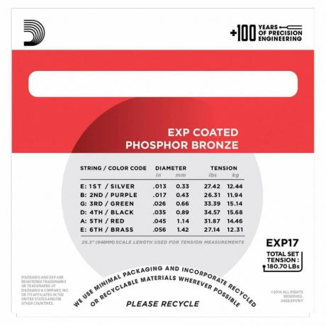 D'Addario EXP17 Coated Phosphor Bronze Akustik Gitar Teli (13-56)<br>Fotoğraf: 2/3