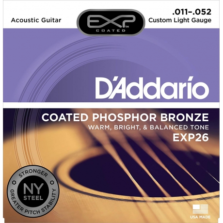 D'Addario EXP26 EXP Coated Phosphor Bronz Custom Akustik Gitar Teli (11-52)<br>Fotoğraf: 1/3