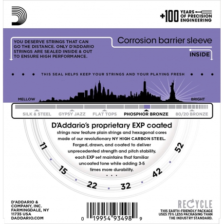 D'Addario EXP26 EXP Coated Phosphor Bronz Custom Akustik Gitar Teli (11-52)<br>Fotoğraf: 2/3