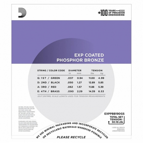 D'Addario EXPPBB190GS Akustik Bas Gitar Teli (37-90)<br>Fotoğraf: 2/3