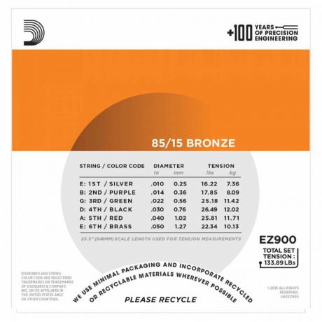D'Addario EZ900 85/15 Bronze Akustik Gitar Teli (10-50)<br>Fotoğraf: 3/3