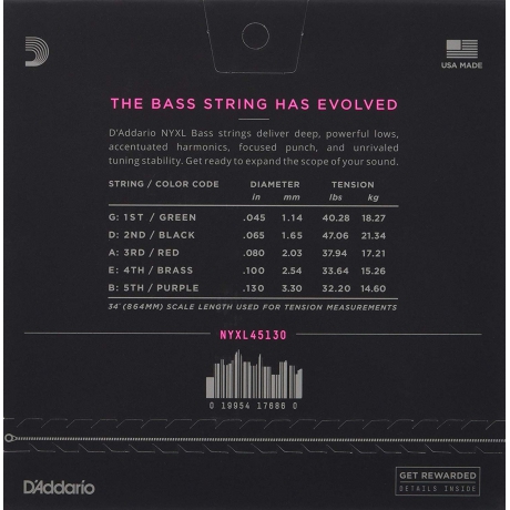 D'Addario NYXL45130 Bas Gitar Teli (45-130)<br>Fotoğraf: 2/2