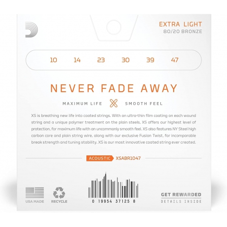 D'Addario XS 80/20 Coated Bronz Akustik Gitar Teli (10-47)<br>Fotoğraf: 2/2