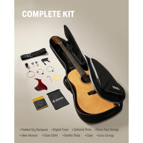 Donner DAG-1C Cutaway Akustik Gitar Seti (Natural)<br>Fotoğraf: 4/6