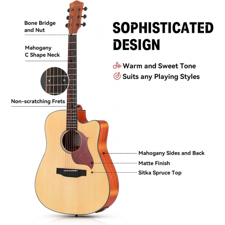 Donner DAG-1CE Elektro Akustik Gitar Paketi (Natural)<br>Fotoğraf: 5/6