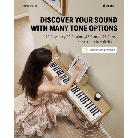Donner DDP-60 Dijital Piyano (Light Oak)<br>Fotoğraf: 3/7