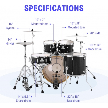 Donner DDS-520 5-Parça 22" Akustik Davul (Kırmızı)<br>Fotoğraf: 8/9