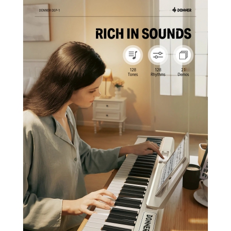 Donner DEP-1 Taşınabilir Dijital Piyano (Beyaz)<br>Fotoğraf: 4/8