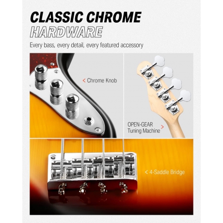 Donner DJB-510D JB-Style Bas Gitar (Sunburst)<br>Fotoğraf: 4/8