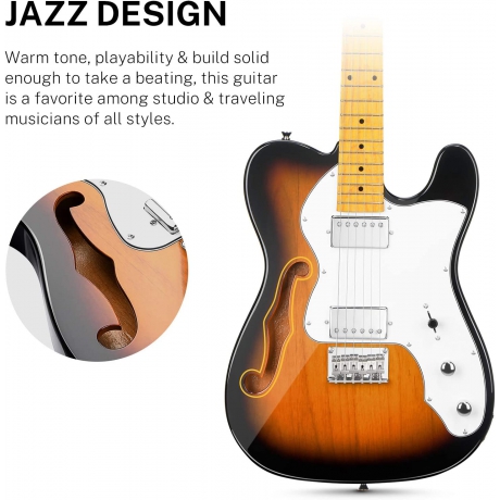 Donner DJC-1000S TL Thinline F Hole Elektro Gitar Paketi (Sunburst)<br>Fotoğraf: 5/6