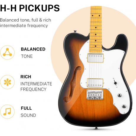 Donner DJC-1000S TL Thinline F Hole Elektro Gitar Paketi (Sunburst)<br>Fotoğraf: 2/6