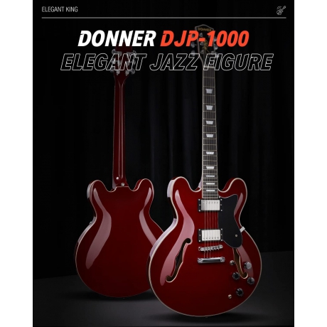 Donner DJP-1000 Semi-Hollow Elektro Gitar (Kırmızı)<br>Fotoğraf: 3/8
