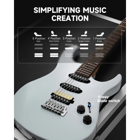 Donner DMT-66 Elektro Gitar (Gri)<br>Fotoğraf: 9/9