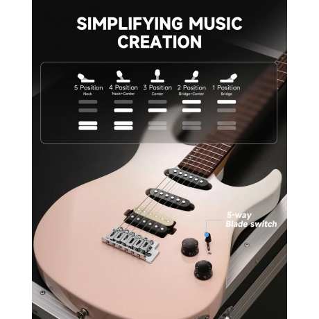 Donner DMT-66 Elektro Gitar (Pink-White Gradient)<br>Fotoğraf: 8/9