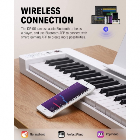 Donner DP-06 Katlanabilir Dijital Piyano (Beyaz)<br>Fotoğraf: 3/7