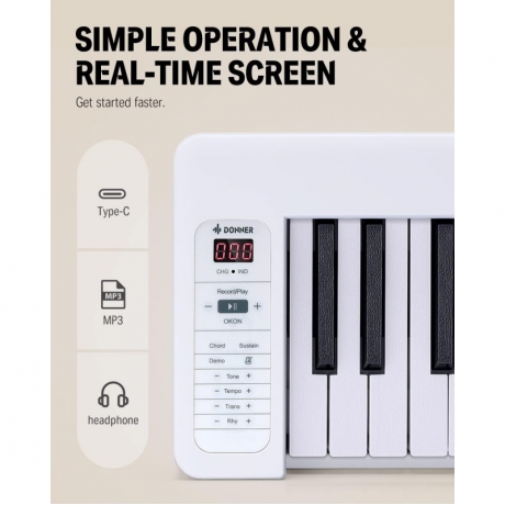 Donner DP-06 Katlanabilir Dijital Piyano (Beyaz)<br>Fotoğraf: 5/7