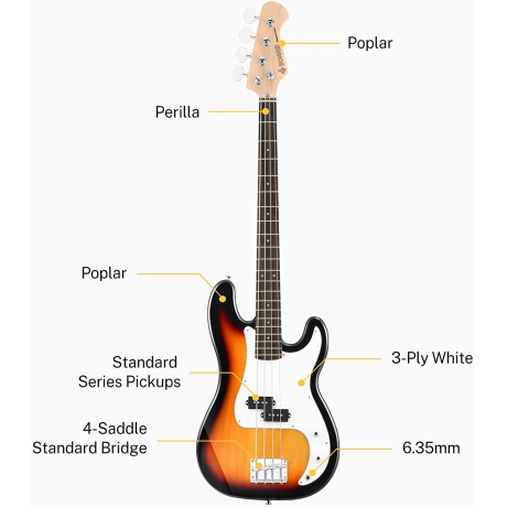 Donner Dpb-510S Bas Gitar Paketi (Sunburst)<br>Fotoğraf: 4/6