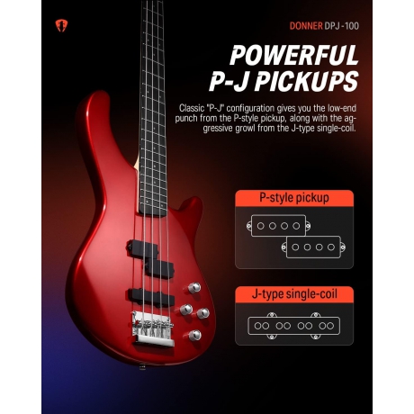 Donner DPJ-100 PJ-Style Bas Gitar (Kırmızı)<br>Fotoğraf: 2/6