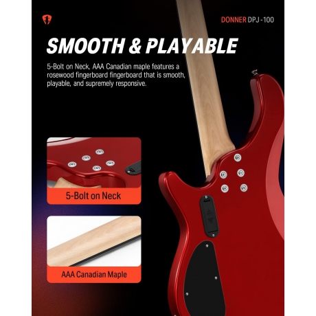 Donner DPJ-100 PJ-Style Bas Gitar (Kırmızı)<br>Fotoğraf: 5/6