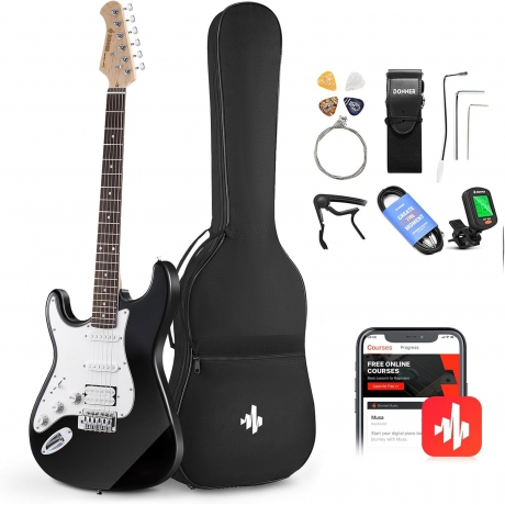 Donner DST-100BL Solak Elektro Gitar Seti (Siyah)<br>Fotoğraf: 1/4