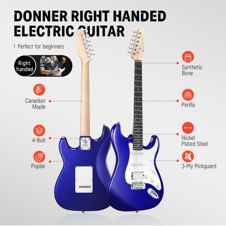 Donner DST-100L ST Elektro Gitar (Sapphire Blue)<br>Fotoğraf: 3/6