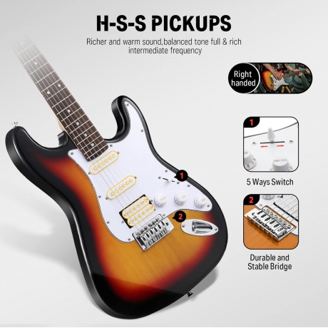 Donner DST-100S ST Elektro Gitar Seti (Sunburst)<br>Fotoğraf: 5/7