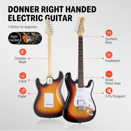 Donner DST-100S ST Elektro Gitar Seti (Sunburst)<br>Fotoğraf: 3/7