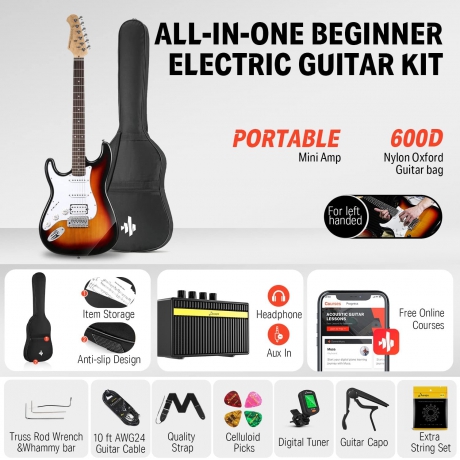 Donner DST-100SL Solak Elektro Gitar Seti (Sunburst)<br>Fotoğraf: 4/6