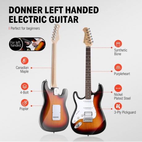 Donner DST-100SL Solak Elektro Gitar Seti (Sunburst)<br>Fotoğraf: 3/6