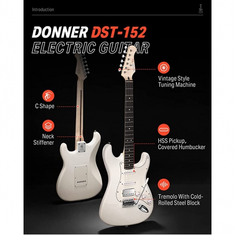 Donner DST-152 Full-Size ST Elektro Gitar Seti (Beyaz)<br>Fotoğraf: 2/6