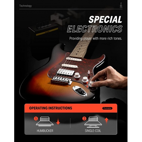 Donner DST-152 Full-Size ST Elektro Gitar Seti (Sunburst)<br>Fotoğraf: 6/6