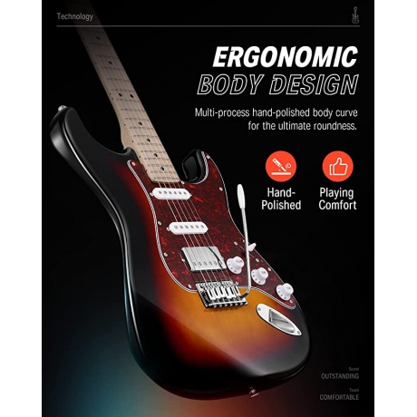 Donner DST-152 Full-Size ST Elektro Gitar Seti (Sunburst)<br>Fotoğraf: 3/6