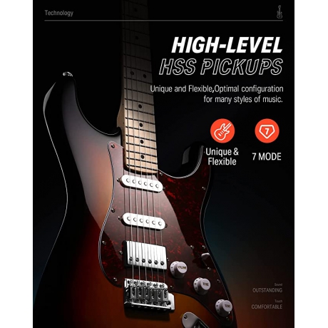 Donner DST-152 Full-Size ST Elektro Gitar Seti (Sunburst)<br>Fotoğraf: 4/6