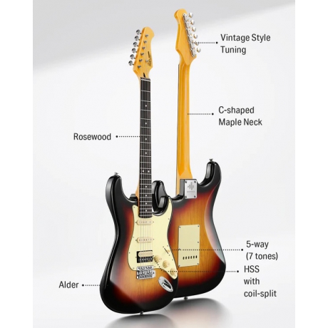 Donner DST-600 Elektro Gitar (3 Color Sunburst)<br>Fotoğraf: 2/7