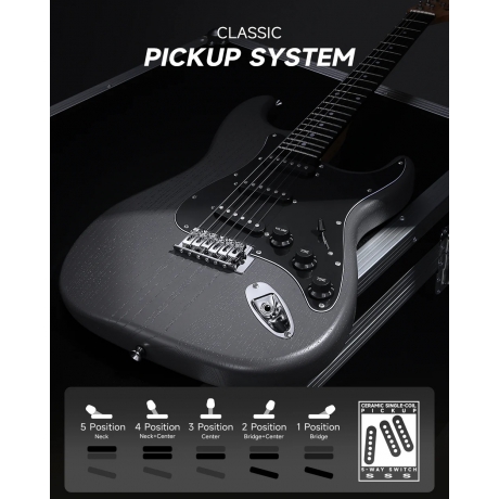 Donner DST-80 ST Elektro Gitar Seti (Matton Black)<br>Fotoğraf: 2/6